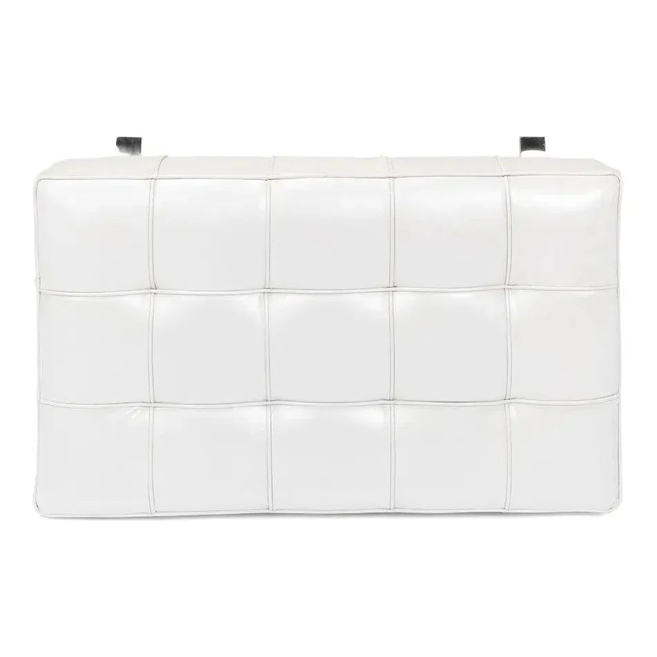 Sarreid Catalunya Bench White Leather Silver Frame