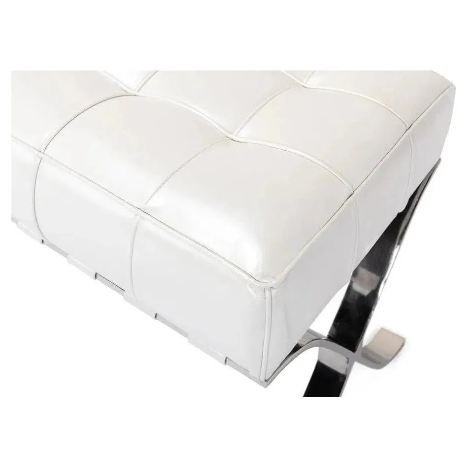 Sarreid Catalunya Bench White Leather Silver Frame