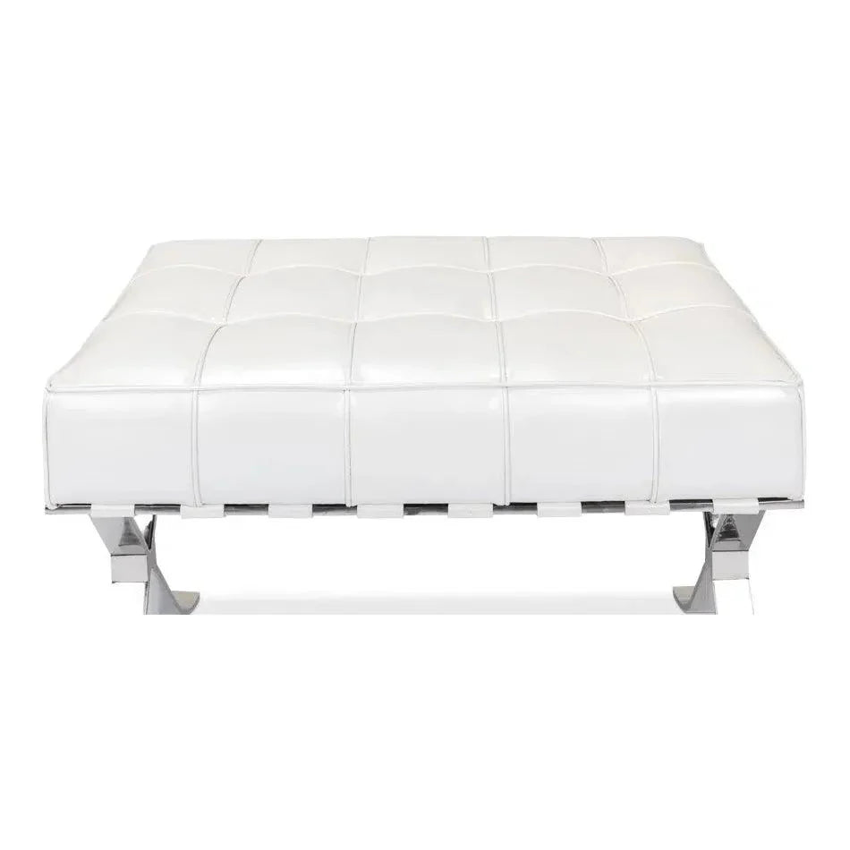 Sarreid Catalunya Bench White Leather Silver Frame