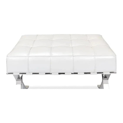 Sarreid Catalunya Bench White Leather Silver Frame