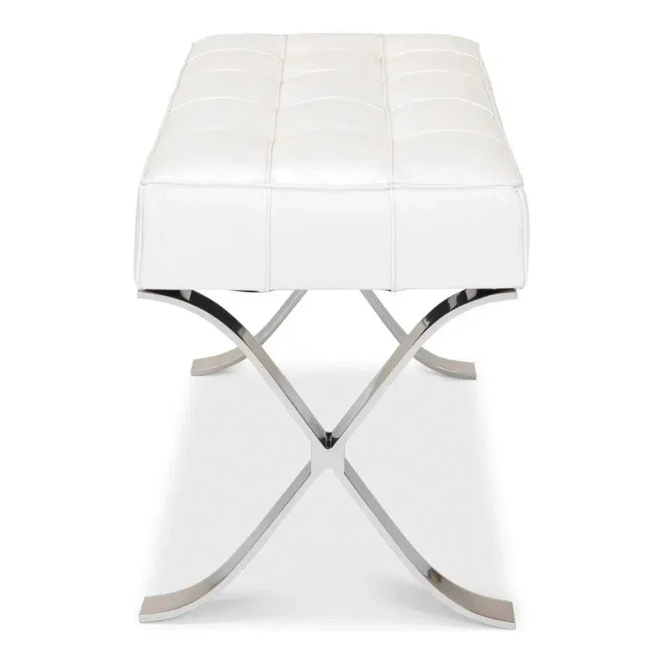 Sarreid Catalunya Bench White Leather Silver Frame