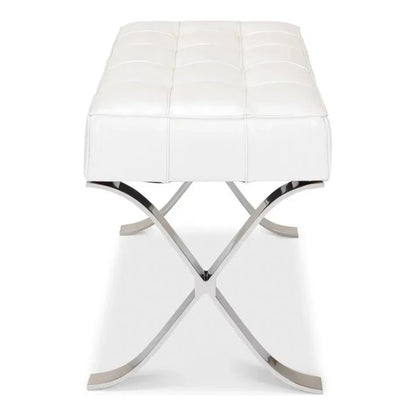 Sarreid Catalunya Bench White Leather Silver Frame