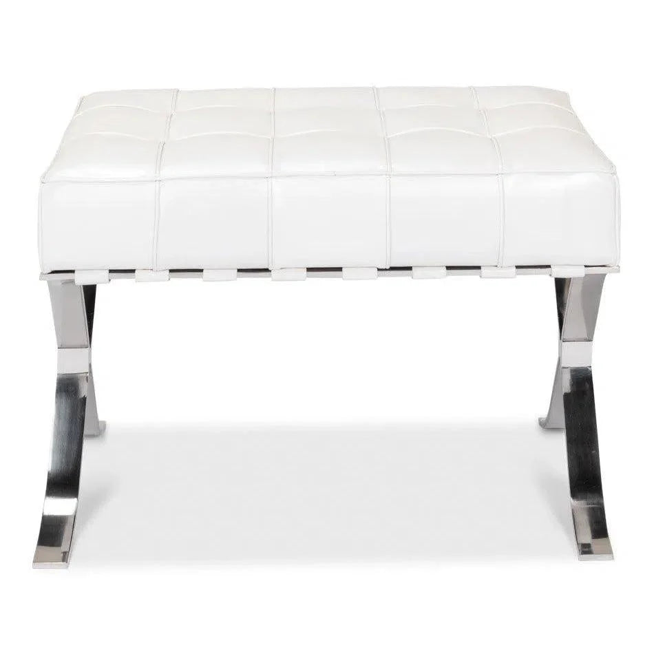 Sarreid Catalunya Bench White Leather Silver Frame