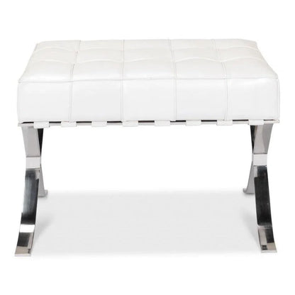 Sarreid Catalunya Bench White Leather Silver Frame