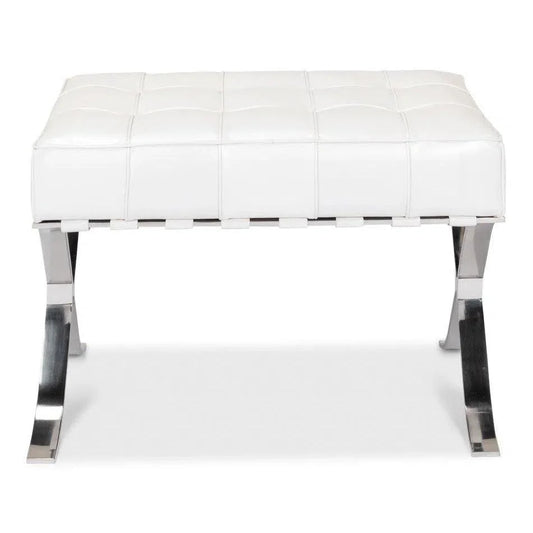 Sarreid Catalunya Bench White Leather Silver Frame