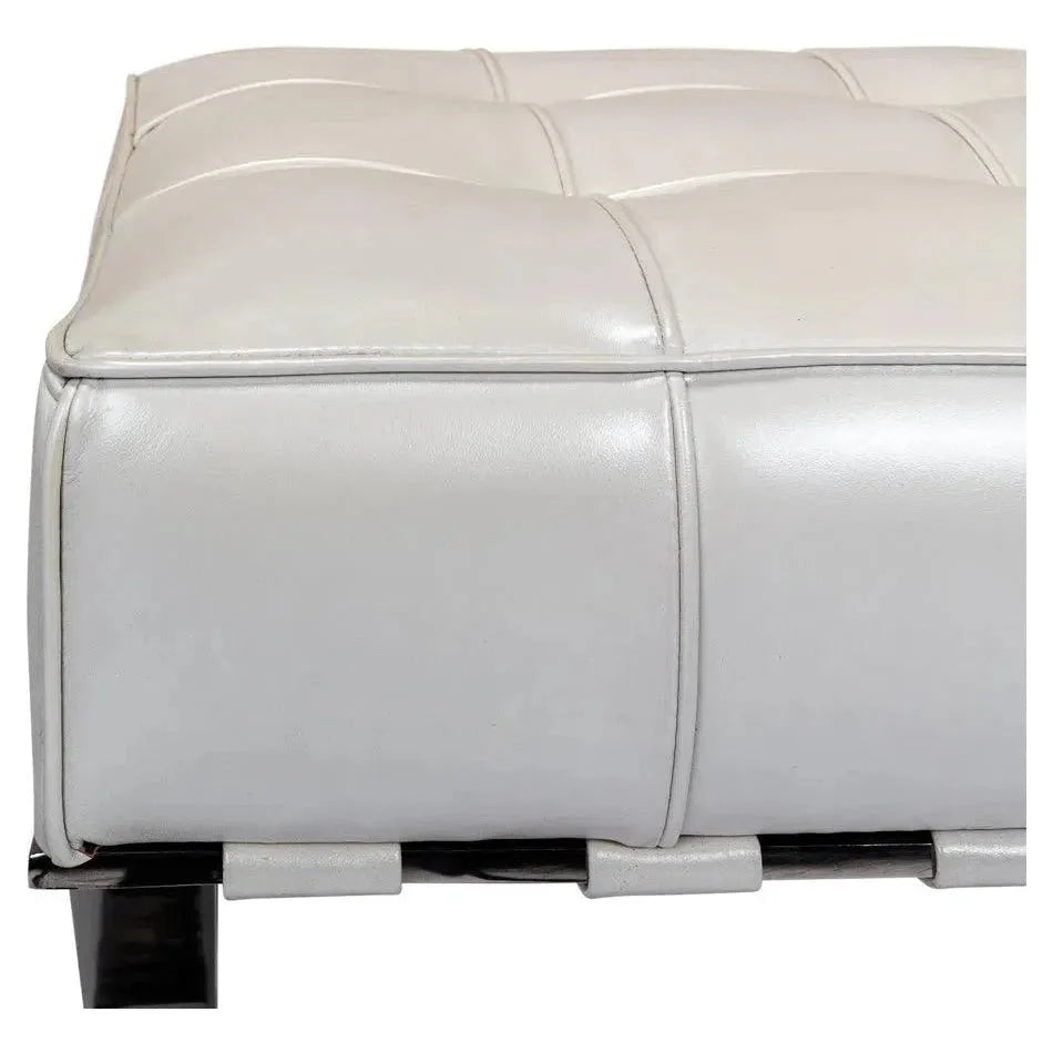 Sarreid Catalunya Bench White Leather Silver Frame