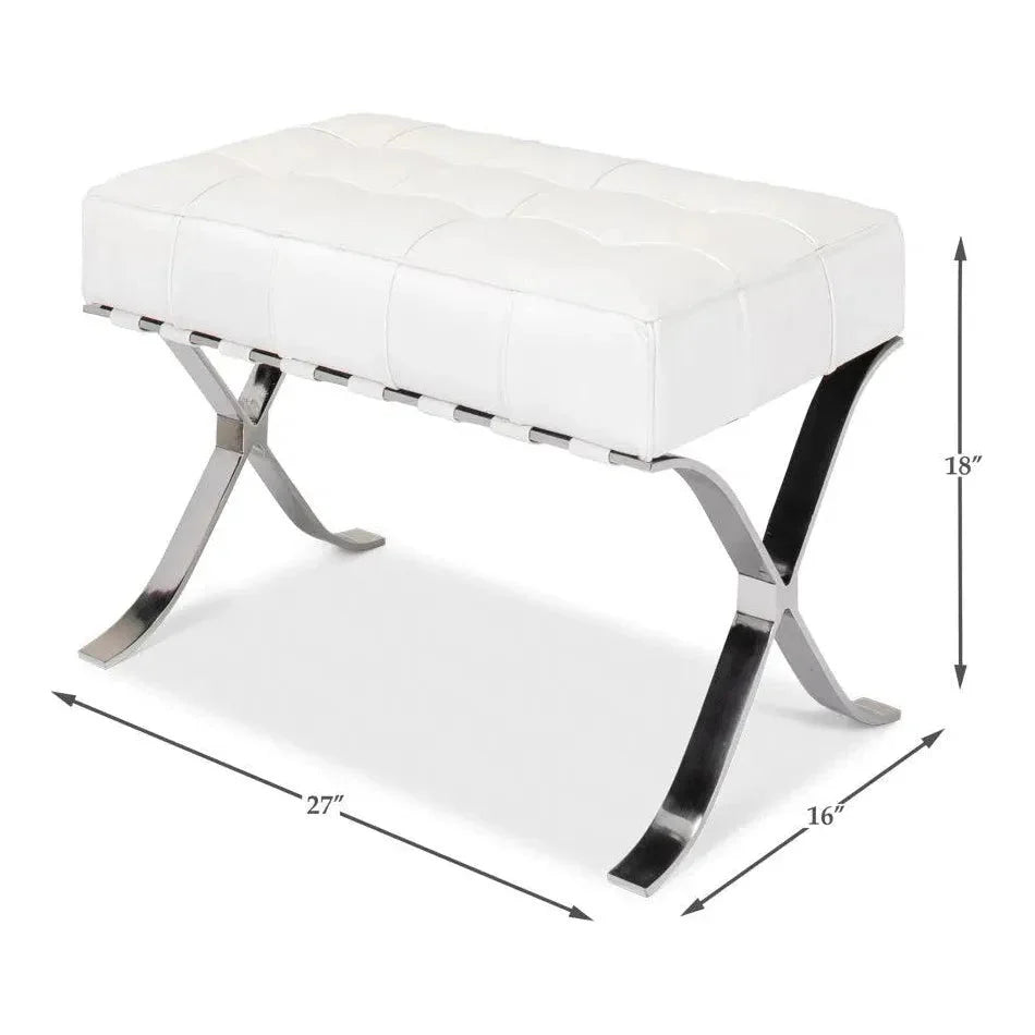 Sarreid Catalunya Bench White Leather Silver Frame