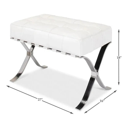 Sarreid Catalunya Bench White Leather Silver Frame