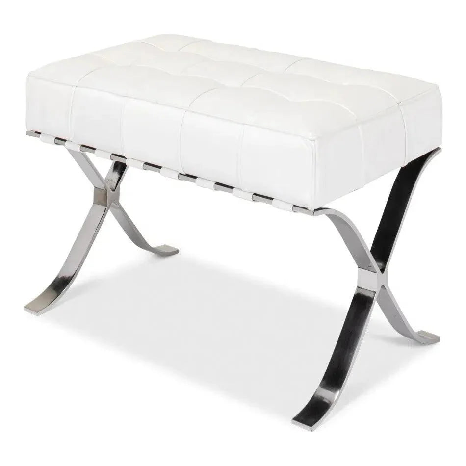Sarreid Catalunya Bench White Leather Silver Frame