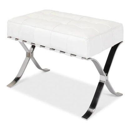 Sarreid Catalunya Bench White Leather Silver Frame