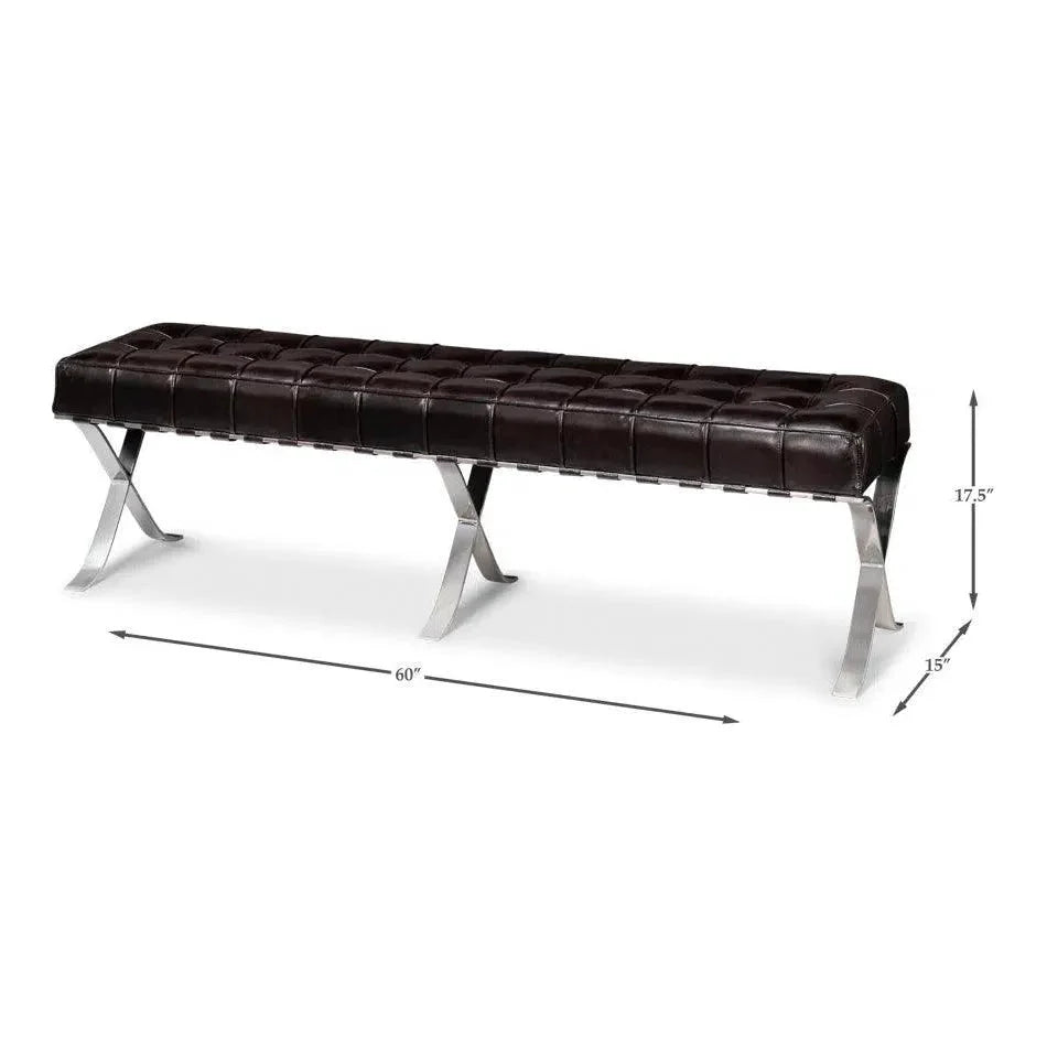 Catalunya Leather & Stainless Dark Brown Long Bench - LOOMLAN - Sarreid - Bedroom Benches