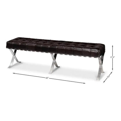 Catalunya Leather & Stainless Dark Brown Long Bench - LOOMLAN - Sarreid - Bedroom Benches