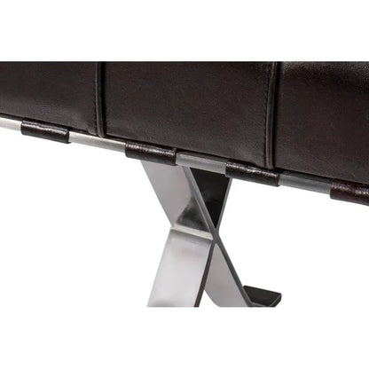 Catalunya Leather & Stainless Dark Brown Long Bench - LOOMLAN - Sarreid - Bedroom Benches