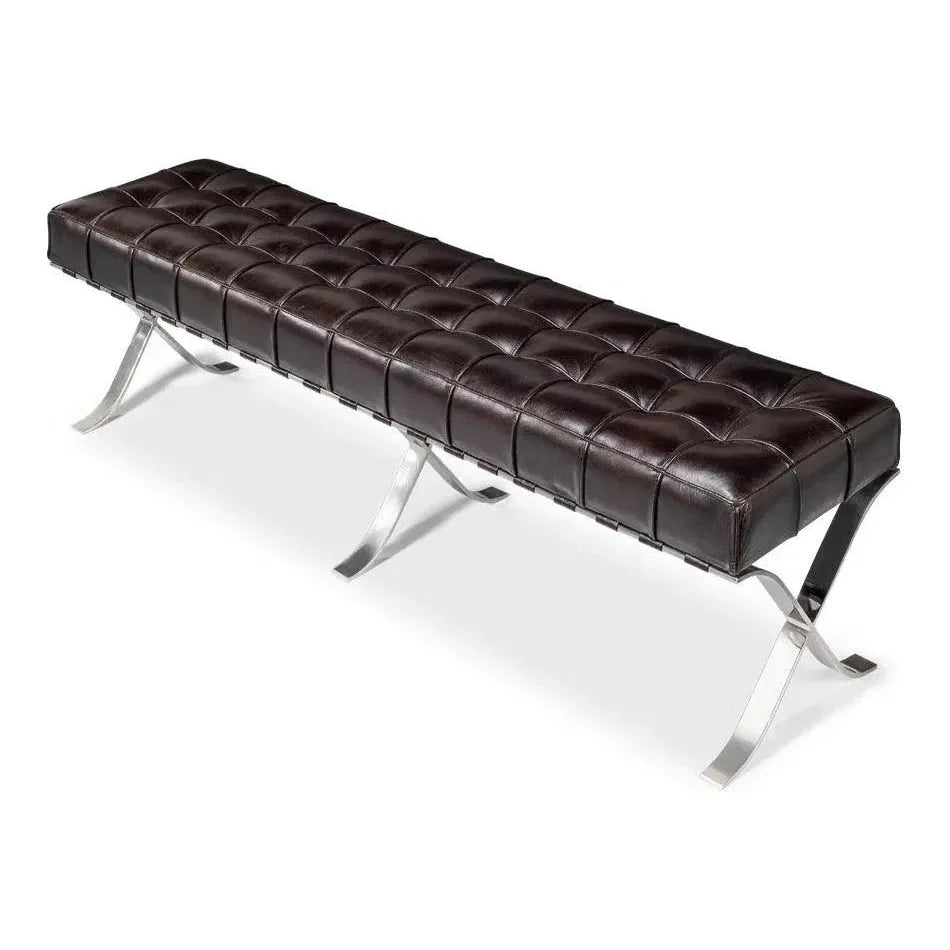 Catalunya Leather & Stainless Dark Brown Long Bench - LOOMLAN - Sarreid - Bedroom Benches
