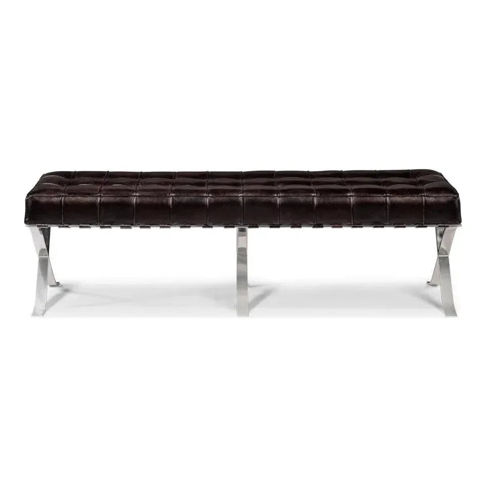Catalunya Leather & Stainless Dark Brown Long Bench - LOOMLAN - Sarreid - Bedroom Benches