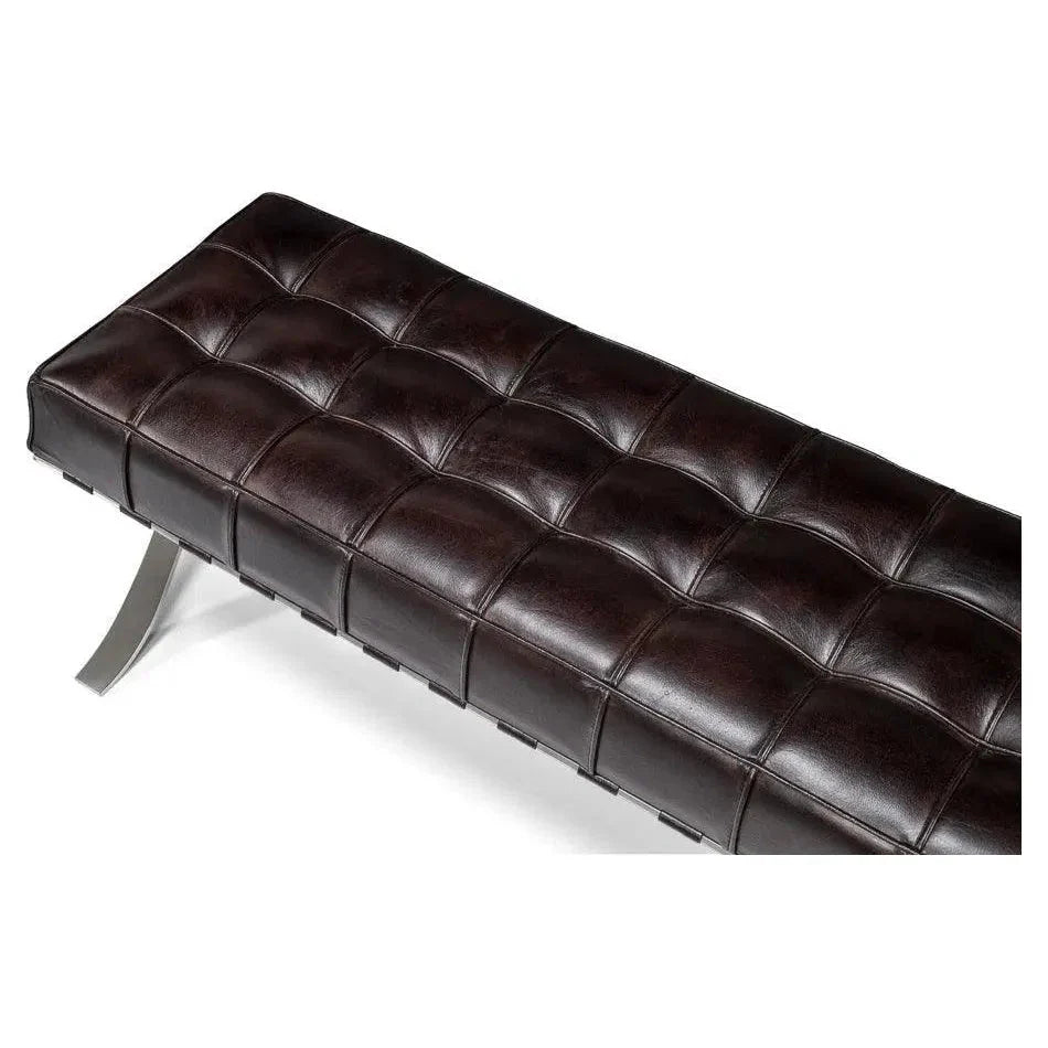 Catalunya Leather & Stainless Dark Brown Long Bench - LOOMLAN - Sarreid - Bedroom Benches