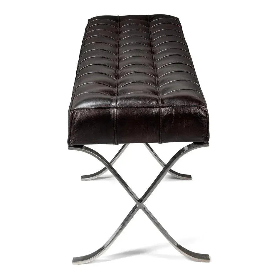 Catalunya Leather & Stainless Dark Brown Long Bench - LOOMLAN - Sarreid - Bedroom Benches