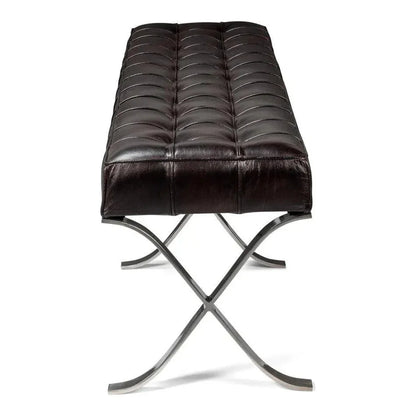 Catalunya Leather & Stainless Dark Brown Long Bench - LOOMLAN - Sarreid - Bedroom Benches