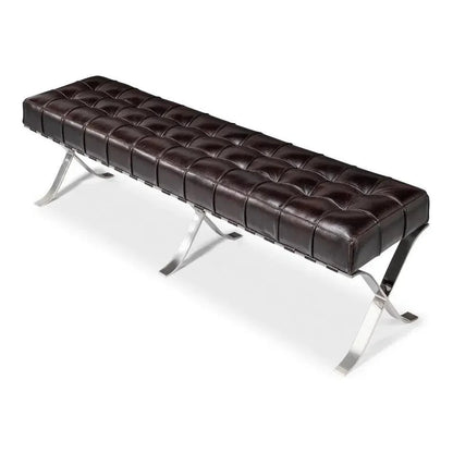 Catalunya Leather & Stainless Dark Brown Long Bench - LOOMLAN - Sarreid - Bedroom Benches