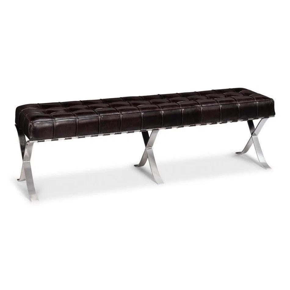 Catalunya Leather & Stainless Dark Brown Long Bench - LOOMLAN - Sarreid - Bedroom Benches