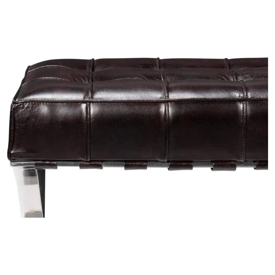 Catalunya Leather & Stainless Dark Brown Long Bench - LOOMLAN - Sarreid - Bedroom Benches