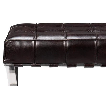 Catalunya Leather & Stainless Dark Brown Long Bench - LOOMLAN - Sarreid - Bedroom Benches