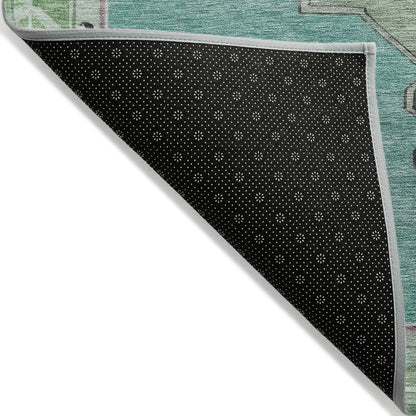 Haelion Teal Washable Indoor-Outdoor Rug
