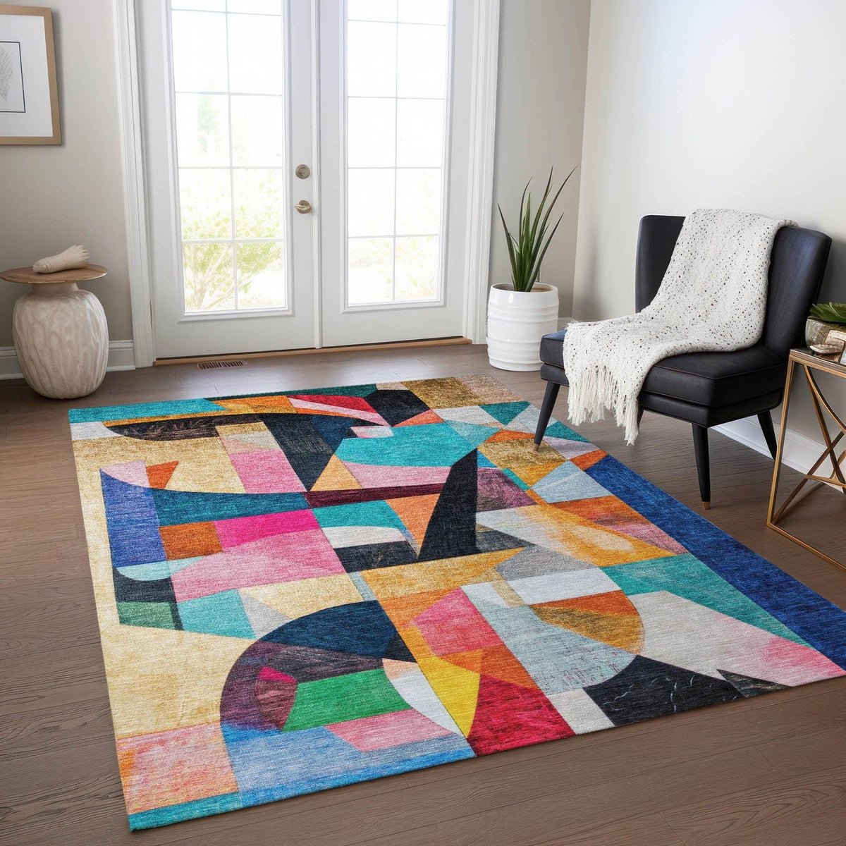 Jaelira Blue Washable Indoor-Outdoor Rug -- blue