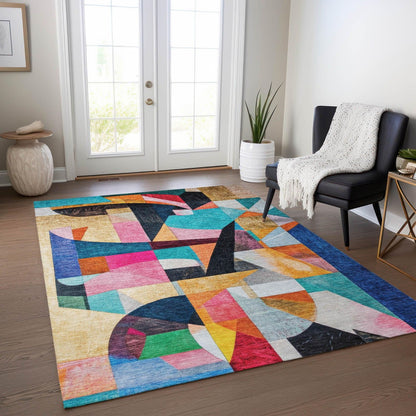 Jaelira Blue Washable Indoor-Outdoor Rug -- blue