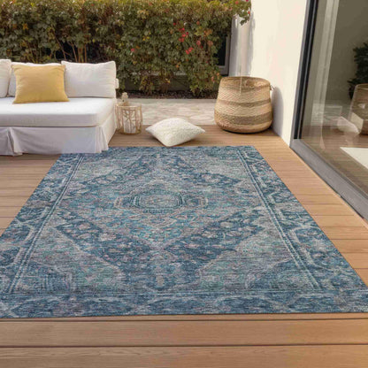Kaelanor Blue Washable Indoor-Outdoor Rug -- blue