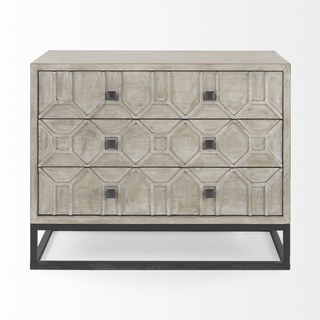 Genevieve I 39"W Light Brown Fir Veneer 3-Drawer Accent Cabi -- White/Light Brown