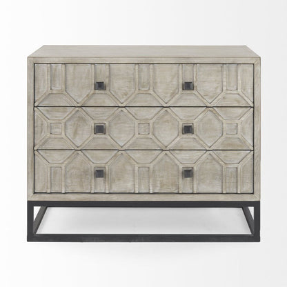 Genevieve I 39"W Light Brown Fir Veneer 3-Drawer Accent Cabi -- White/Light Brown