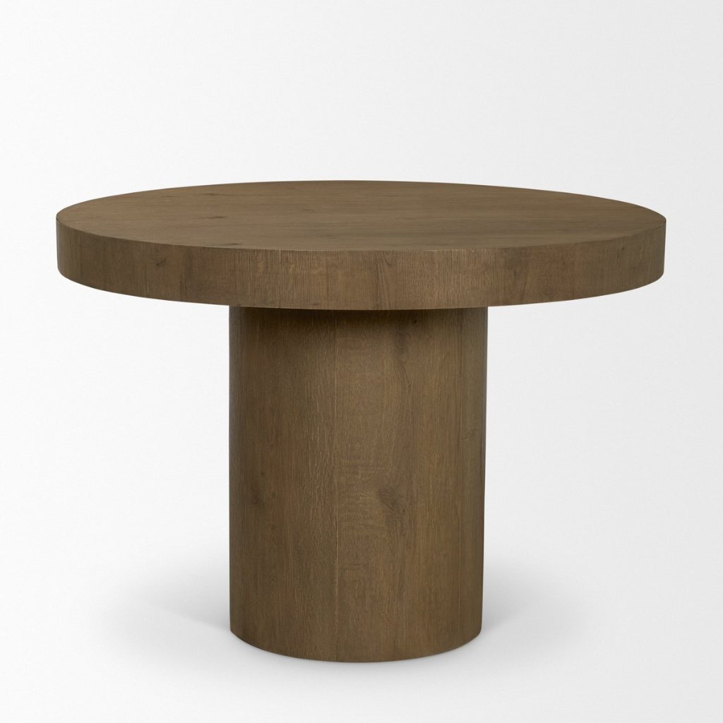 Lyonne 42" Round Medium Brown Oak Wood Pedestal Dining Table -- Medium Brown