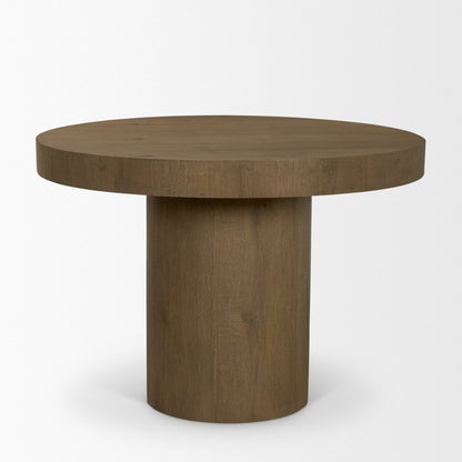 Lyonne 42" Round Medium Brown Oak Wood Pedestal Dining Table -- Medium Brown