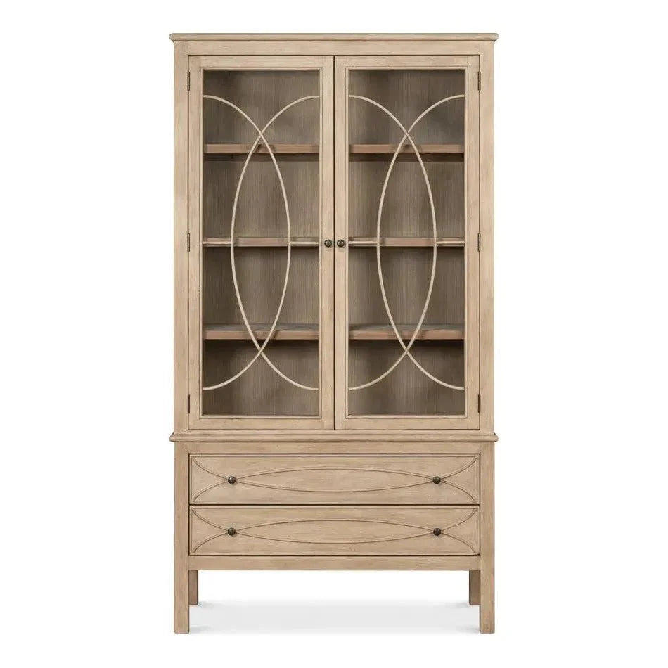 Cecile Wooden Glass Doors Beige Bookcase - LOOMLAN - Sarreid - Bookcases