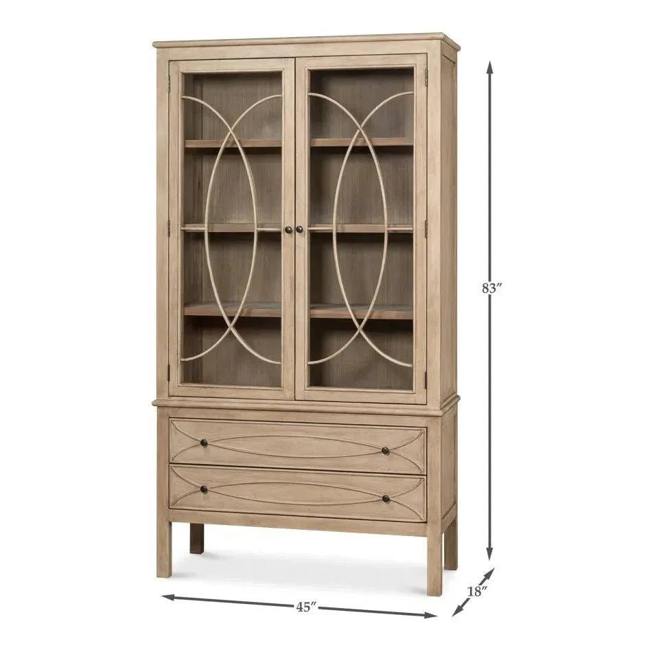 Cecile Wooden Glass Doors Beige Bookcase - LOOMLAN - Sarreid - Bookcases