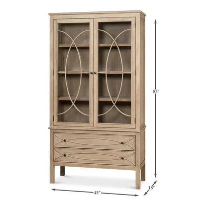 Cecile Wooden Glass Doors Beige Bookcase - LOOMLAN - Sarreid - Bookcases