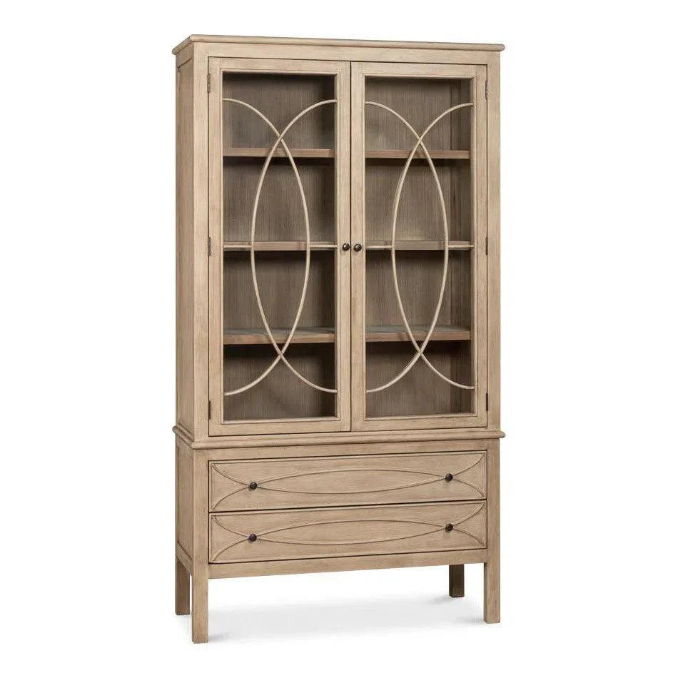 Cecile Wooden Glass Doors Beige Bookcase - LOOMLAN - Sarreid - Bookcases