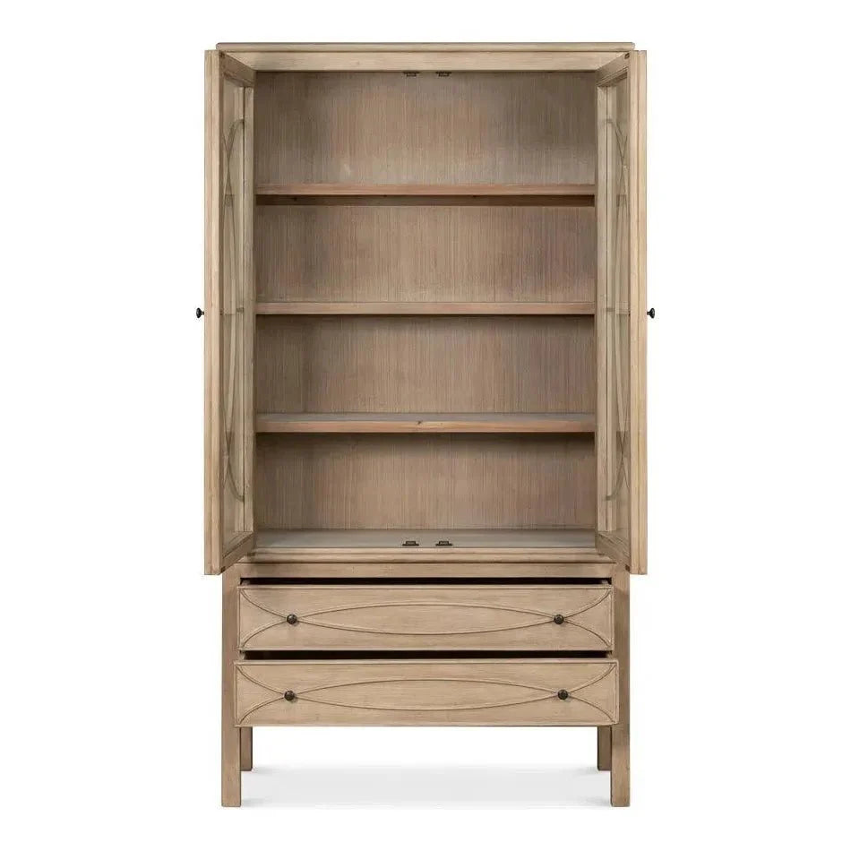 Cecile Wooden Glass Doors Beige Bookcase - LOOMLAN - Sarreid - Bookcases