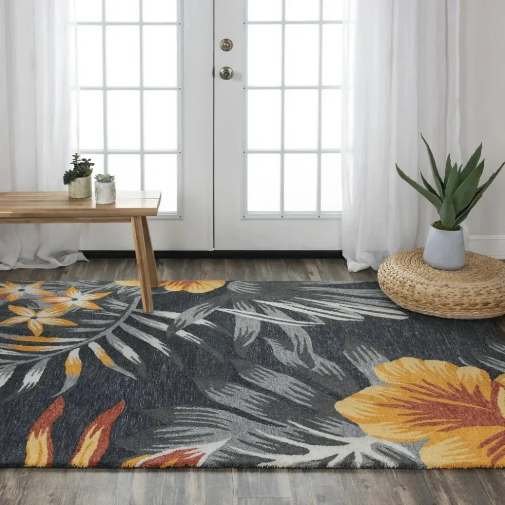 Clun Floral Charcoal Area Rugs For Living Room -- charcoal