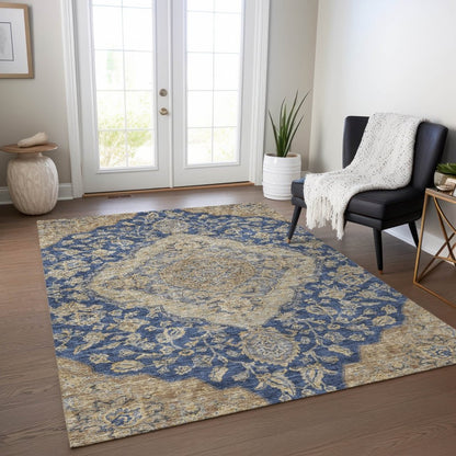 LOOMLAN Rugs Celia Blue Washable Indoor-Outdoor Rug