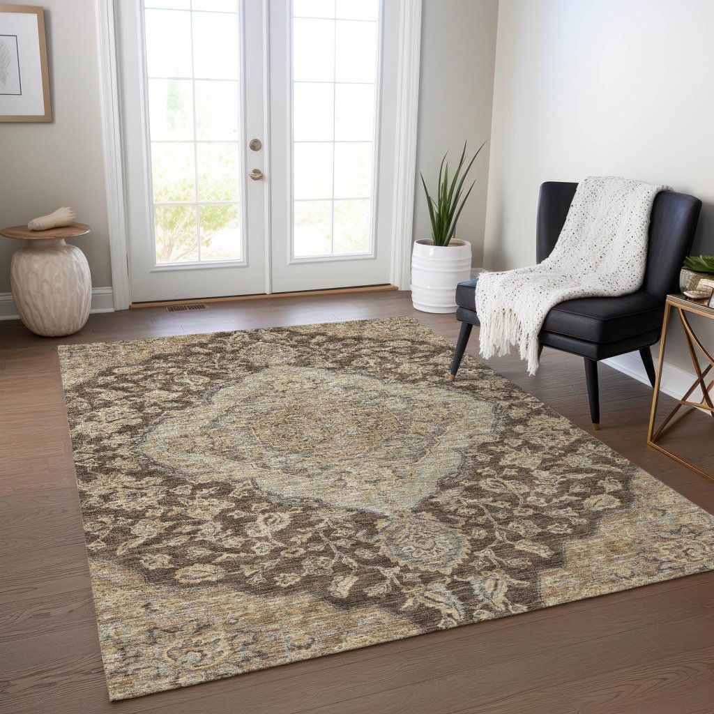 LOOMLAN Rugs Celia Brown Washable Indoor-Outdoor Rug