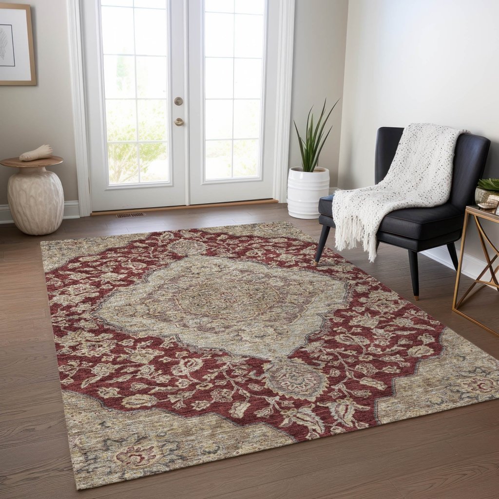 LOOMLAN Rugs Celia Red Washable Indoor-Outdoor Rug