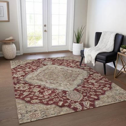 LOOMLAN Rugs Celia Red Washable Indoor-Outdoor Rug
