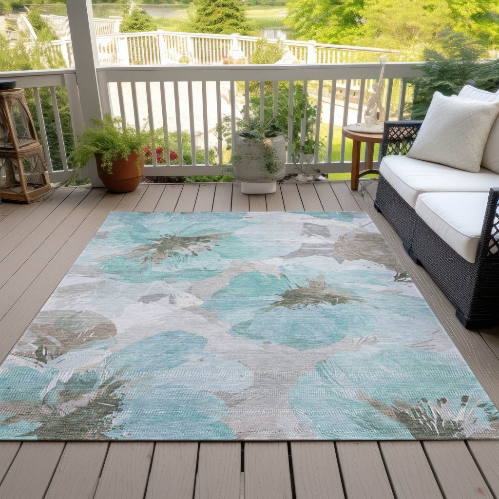 LOOMLAN Rugs Celuve Teal Washable Indoor-Outdoor Rug