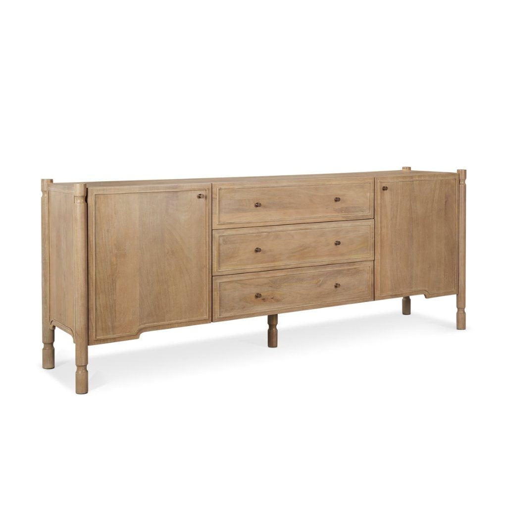 Phil 82"W Light Brown Solid Wood 2-Door 3-Drawer Closed Side