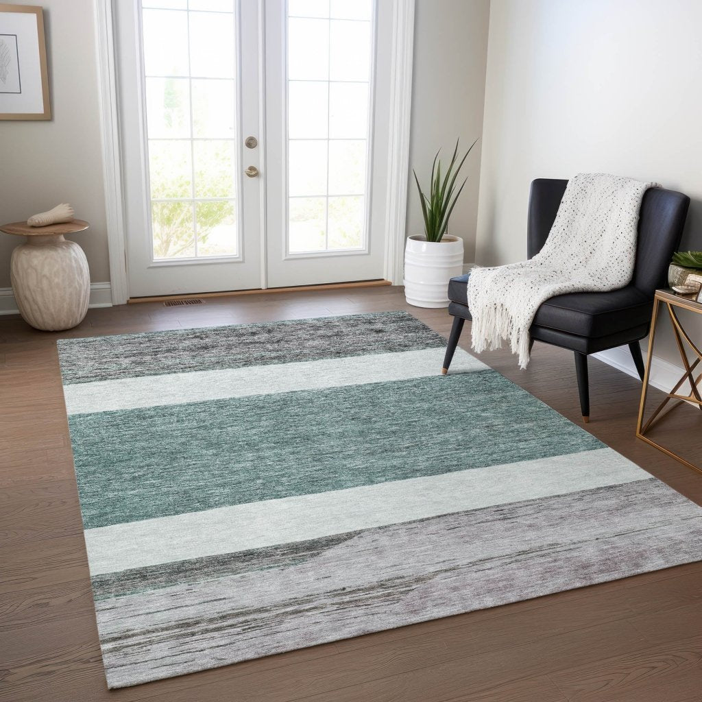 LOOMLAN Rugs Chantissa Teal Washable Indoor-Outdoor Rug