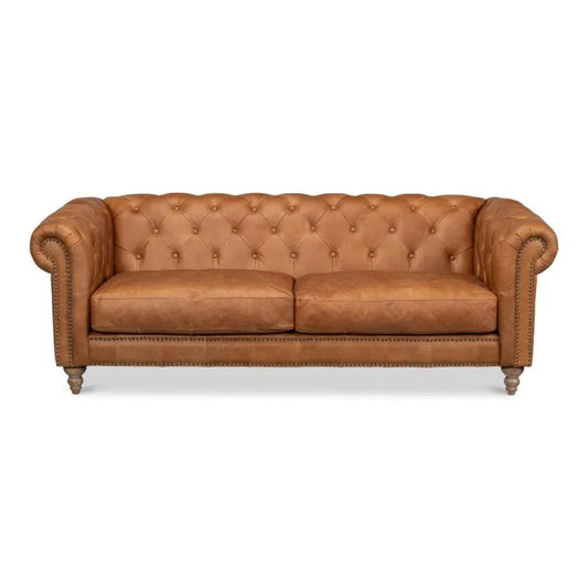 Sarreid Chesterfield Kingston Sofa Tan Leather