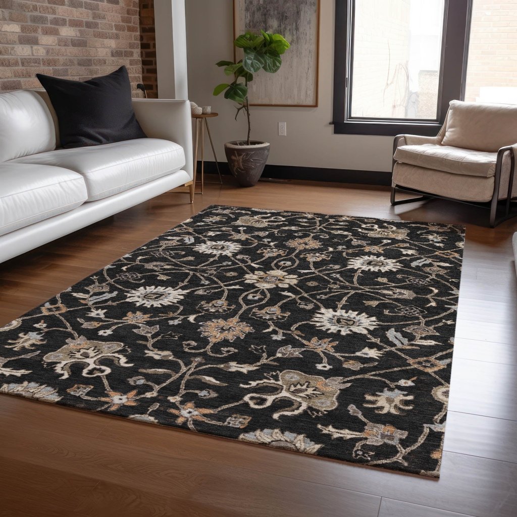 LOOMLAN Rugs Clara Black Washable Indoor-Outdoor Rug