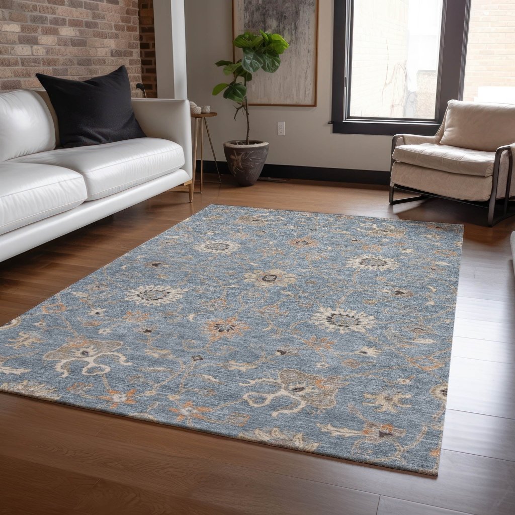 LOOMLAN Rugs Clara Blue Washable Indoor-Outdoor Rug
